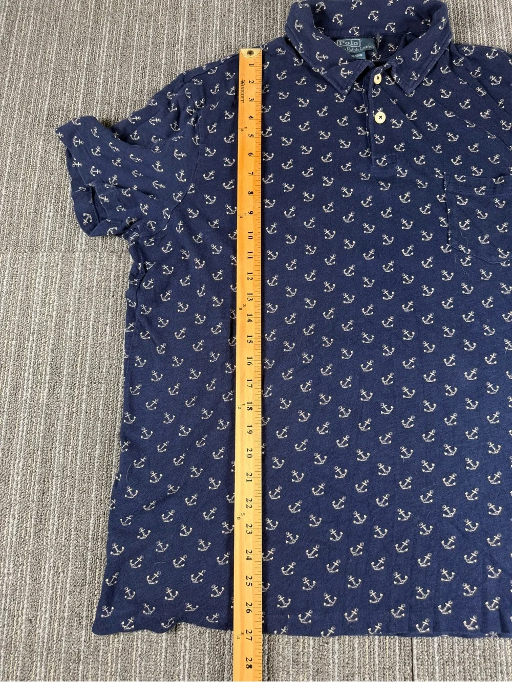 Ralph Lauren Navy Polo with White Anchor Print 100% Cotten Size XL